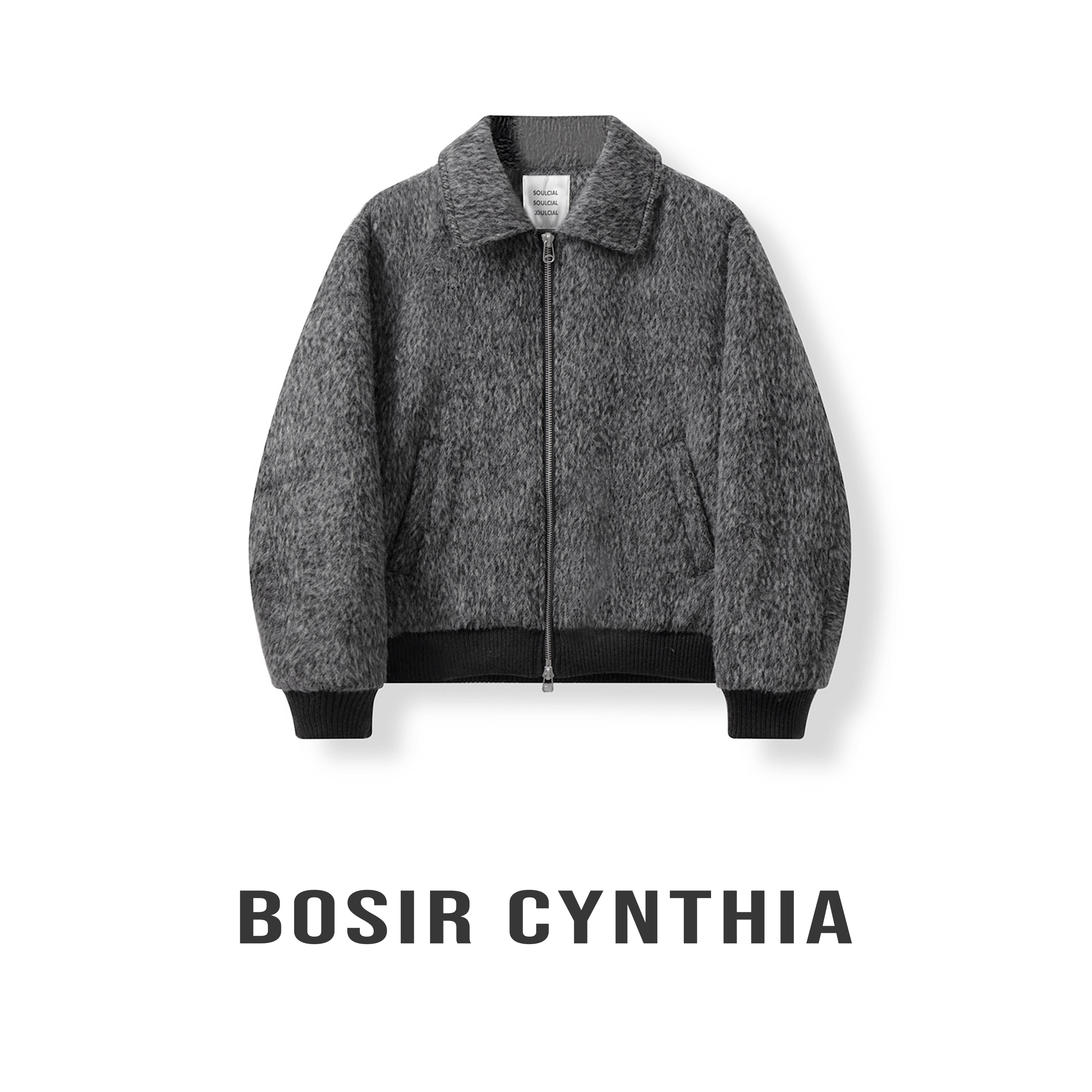 【BOSIR 精选】澳洲羊毛混纺90白鸭绒翻领冬季毛呢夹克休闲羽绒服