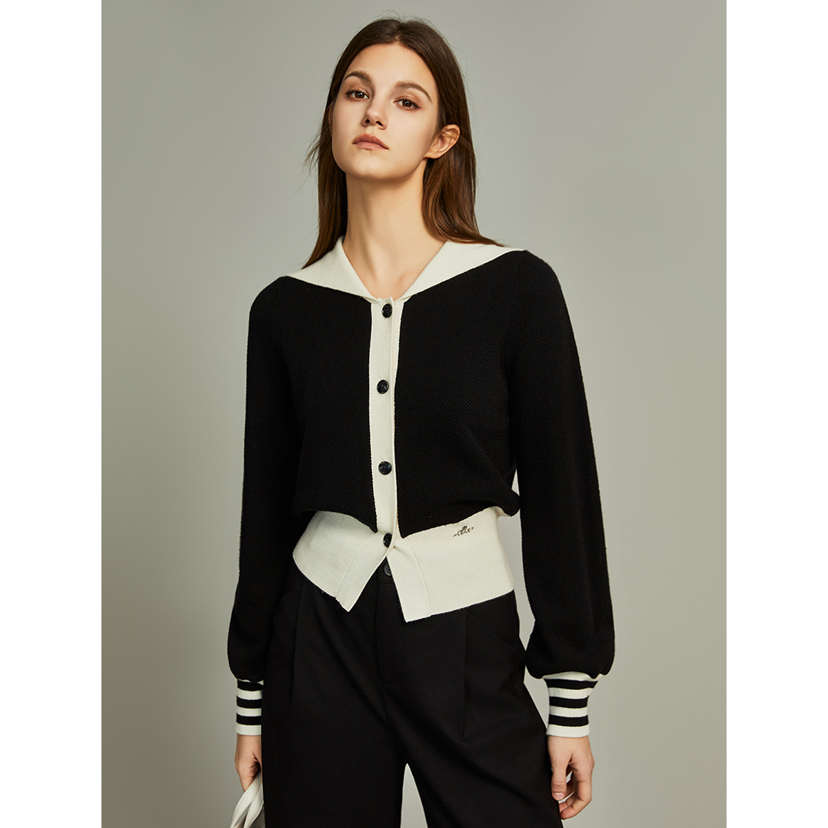 【赵老板专属】EZ36260 黑色法式短款毛针织衫女2023冬季新款设计感