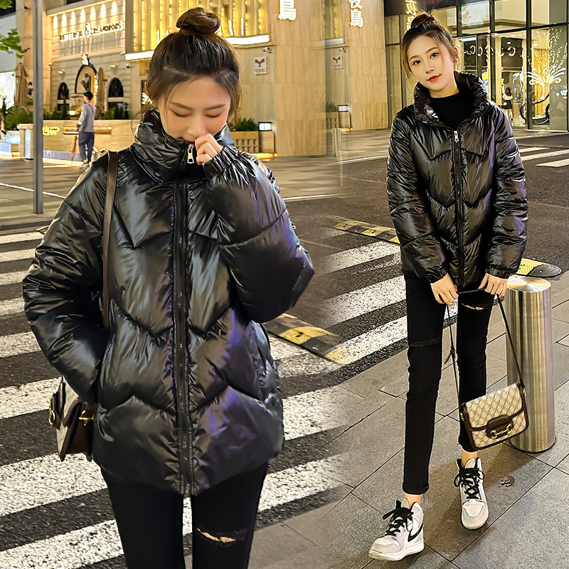 棉服女短款亮面2023年冬季新款立领女装百搭棉衣韩版潮外套x