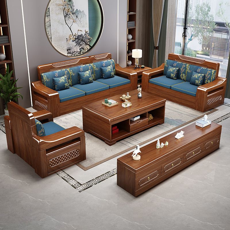 金丝胡桃木现代中式实木沙发组合贵妃可冬夏两用带储物小户型家具