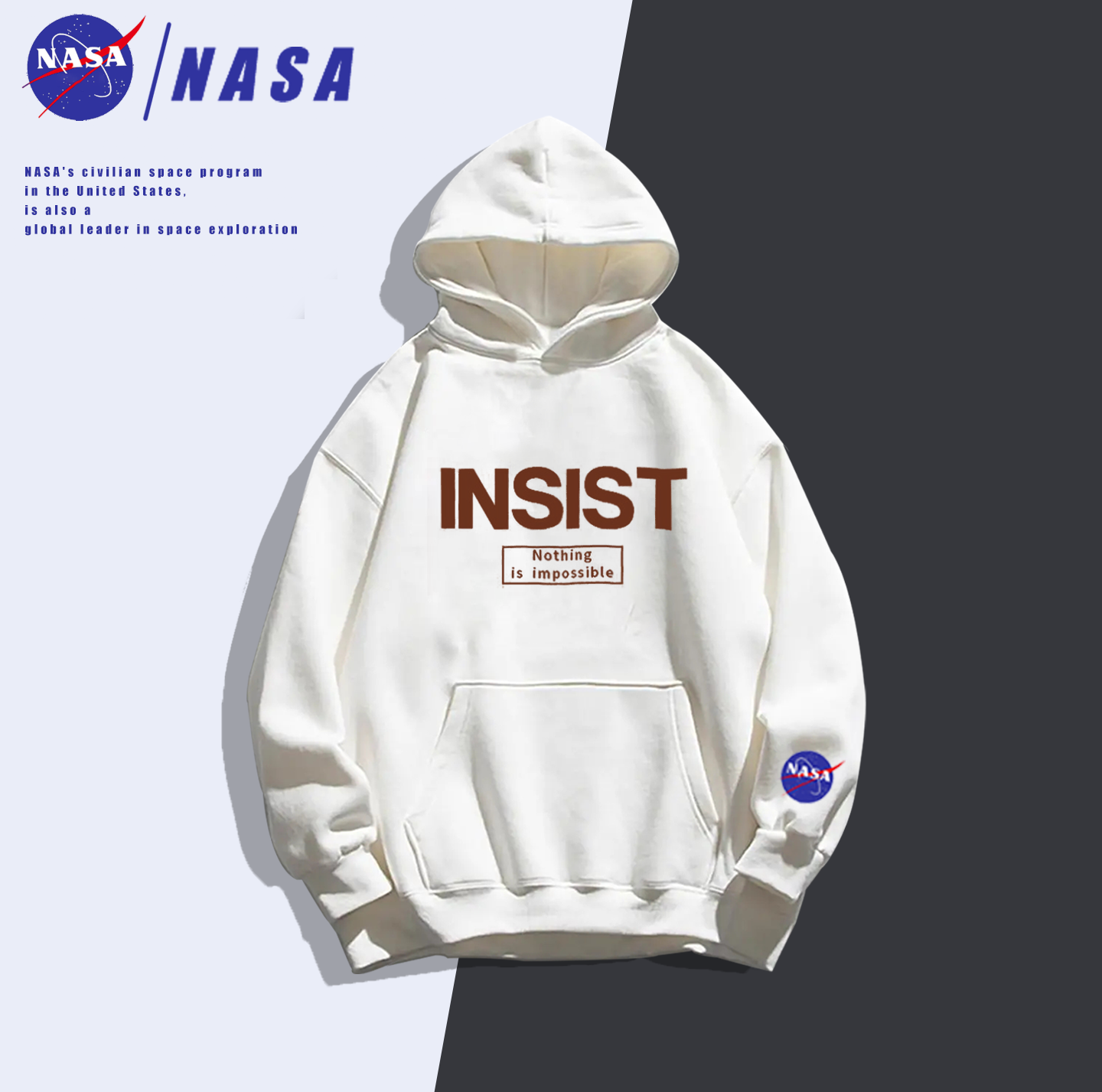 NASA潮牌秋冬男女同款情侣运动百搭休闲连帽卫衣-INSIST字母