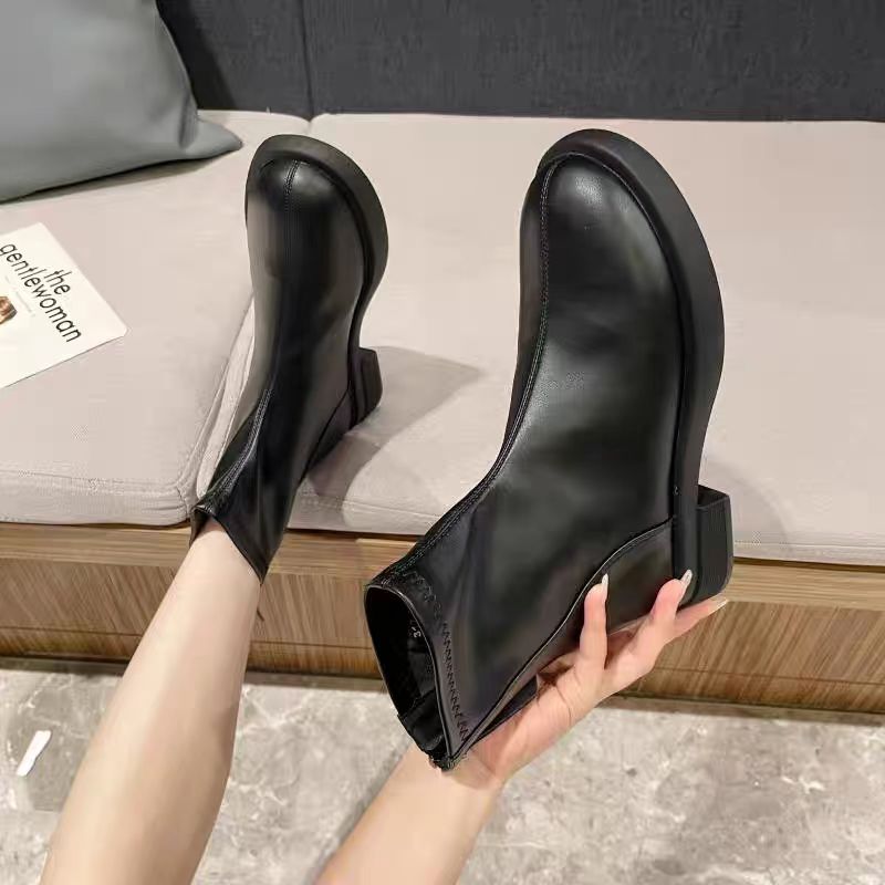 【老六专属】百搭厚底后拉链短靴女款2309-3