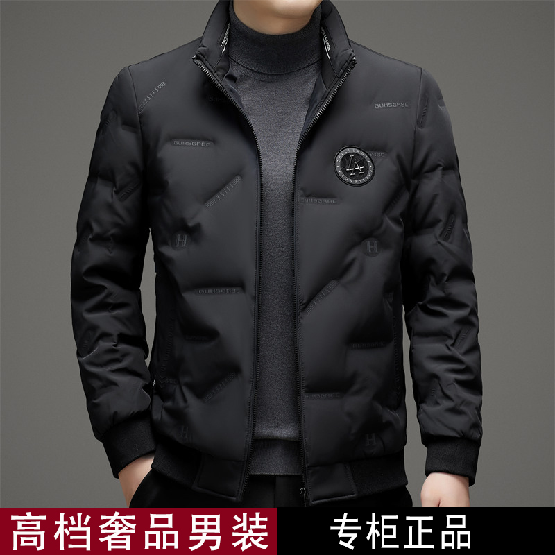 意大利高档品牌冬装男士羽绒外套抗寒保暖立领胸章轻薄棉服上衣