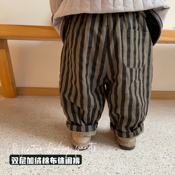 12.4【冬日山野】婴幼儿冬季加绒裤宝宝条纹裤加厚韩版