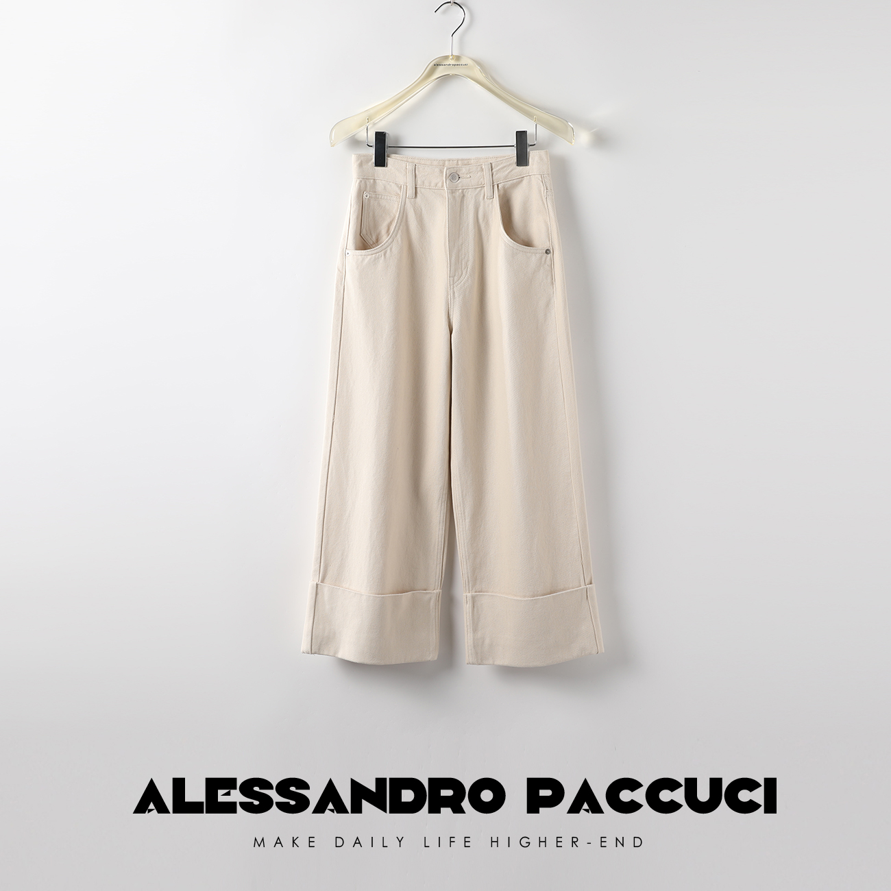 【有试穿痕迹不退换】洛哥21559舒适体感白色休闲裤阔腿裤八分