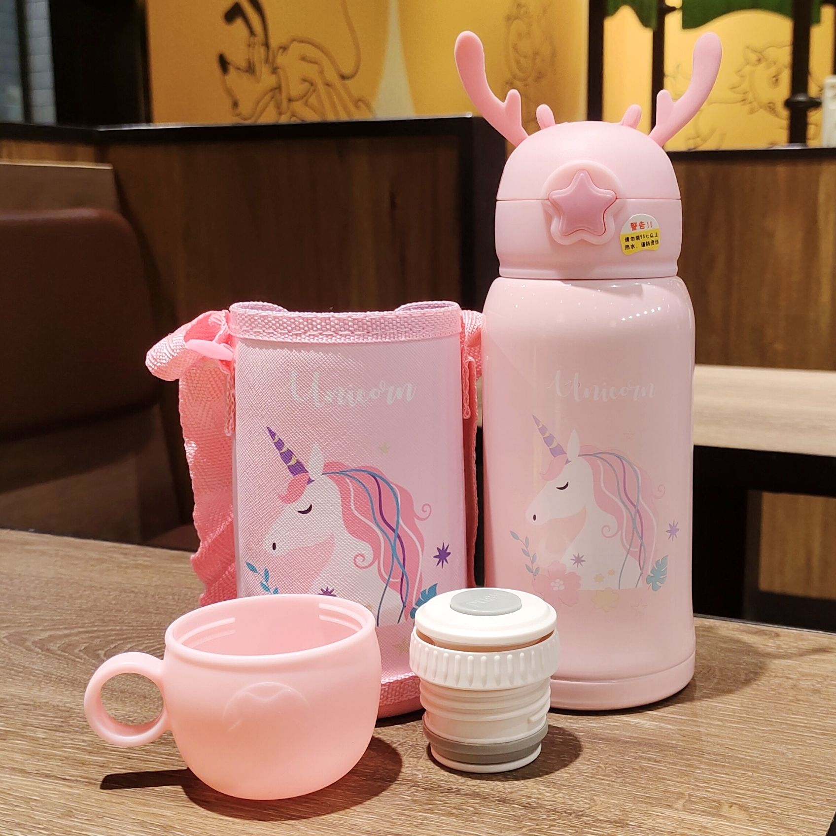 卡通儿童保温吸管保温杯鹿角超萌可爱小学生保温水杯两用杯子水壶