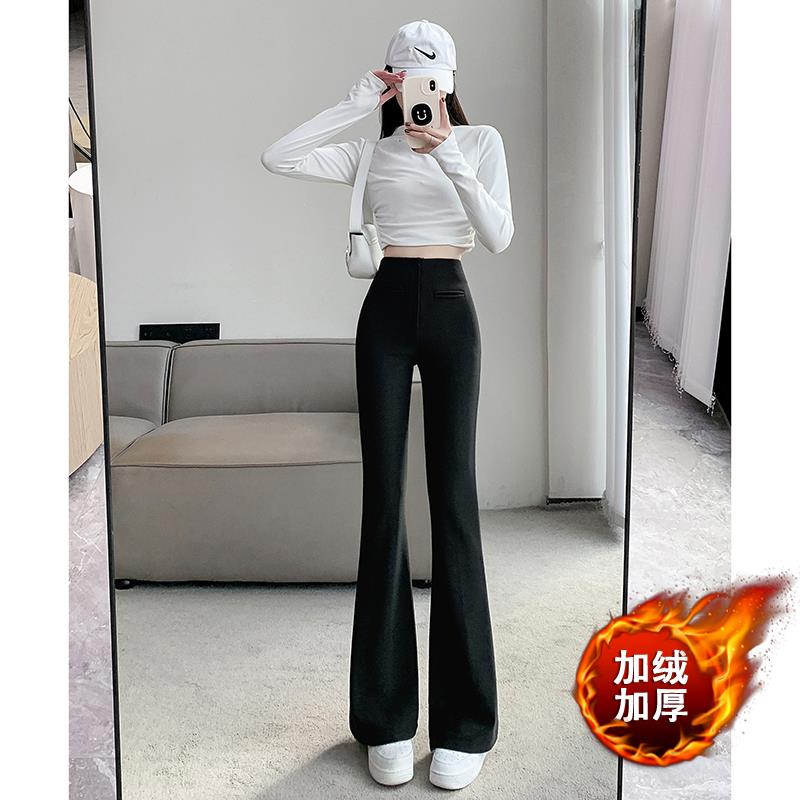 黑色微喇叭裤子女秋冬新款高腰显瘦弹力修身马蹄裤休闲百搭西装裤
