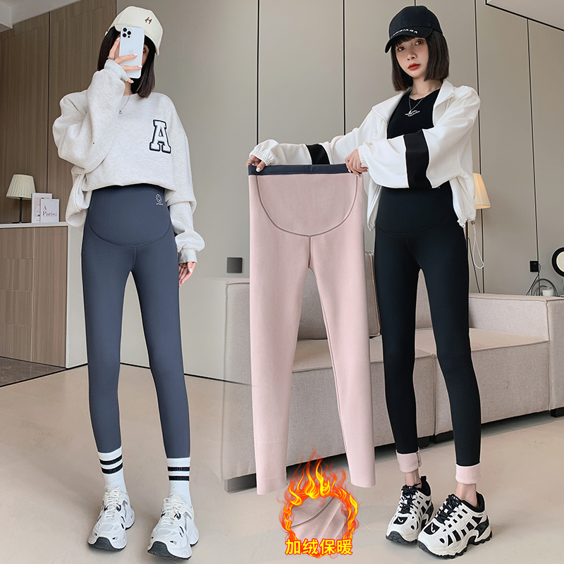 孕妇瑜伽裤秋冬款打底裤加绒加厚时尚百搭羊羔绒鲨鱼裤保暖裤1015