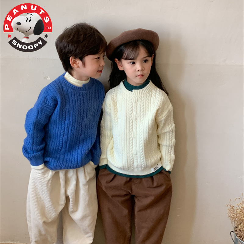 Snoopy/史努比2男女童毛衣儿童女孩加厚宝宝加厚假两件针织衫秋冬
