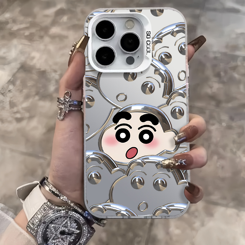 金属感蜡笔小新苹果15手机壳iphone13卡通创意14Pro全包防摔12/11