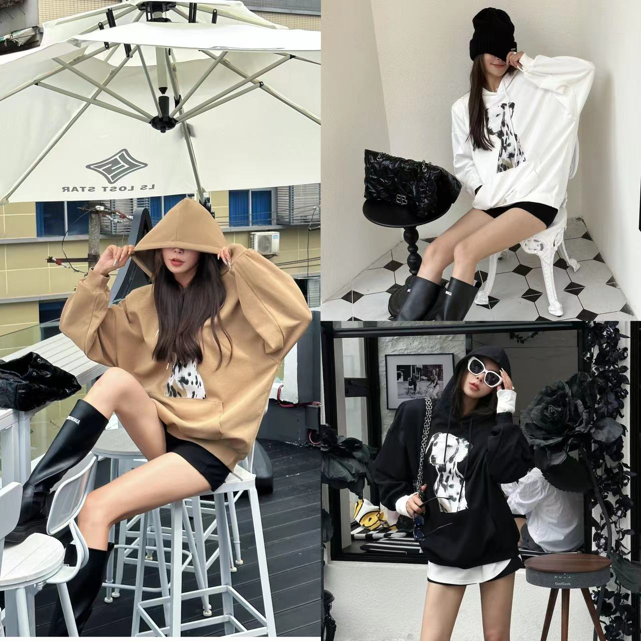 【依美丁】sy02时尚斑点狗狗印花图案连帽卫衣