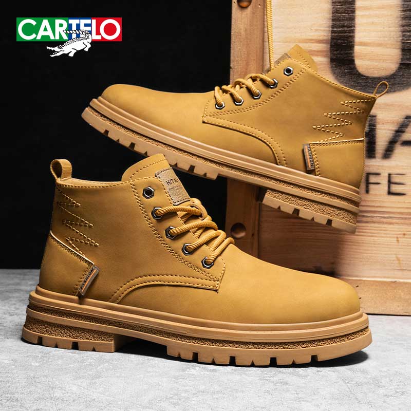 CARTELO/卡帝乐鳄鱼马丁靴秋冬季高帮英伦风休闲皮鞋男士工装靴子
