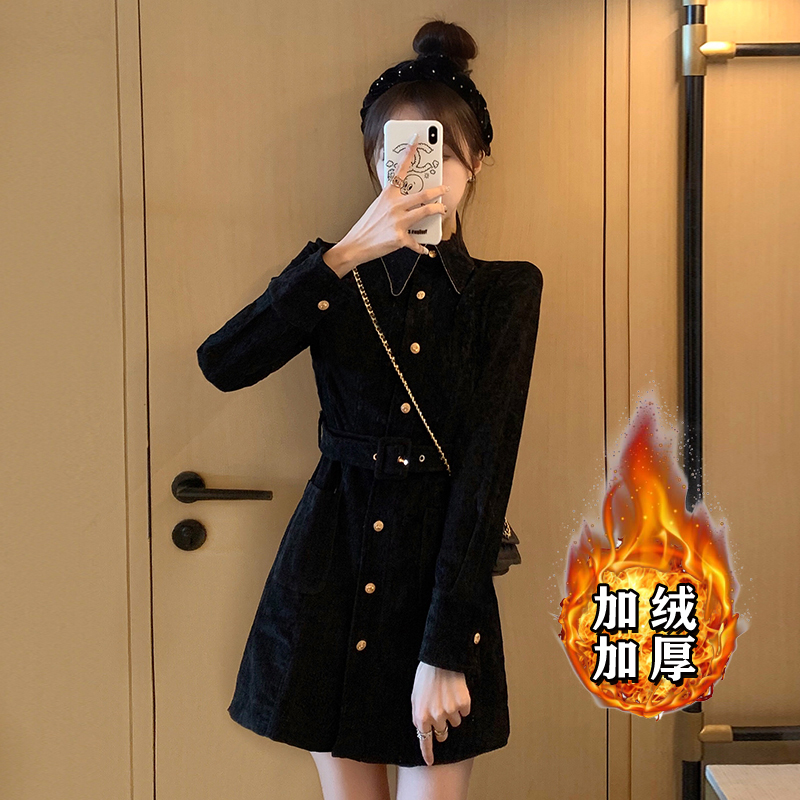 【素夕专属】【加绒加厚】小香风连衣裙新款女法式气质黑色裙子6350
