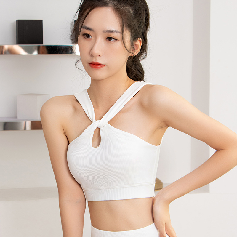 2023新款跑步运动交叉防震内衣女美背罗纹裸感瑜伽内衣健身文胸