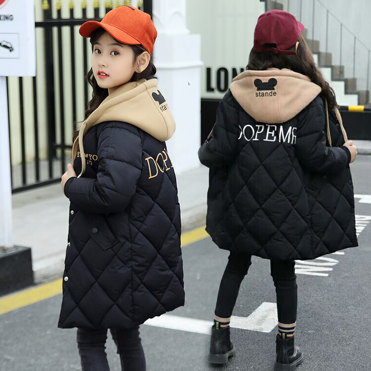 2024女童棉衣新款冬装加厚女孩中大童洋气儿童连帽棉服袄长款外套