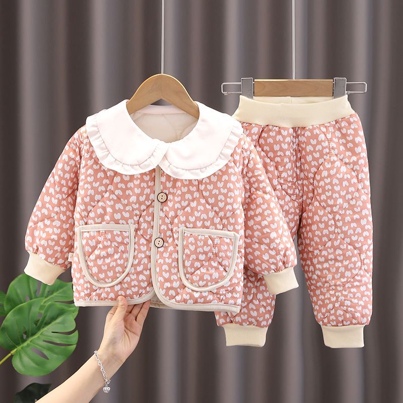 冬季棉服套装女童棉衣棉裤秋冬款女童冬装棉袄外套婴儿童宝宝加厚