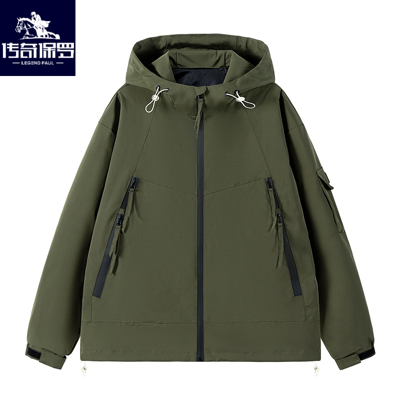 传奇保罗大码外套男秋季潮流百搭港风休闲夹克胖子宽松加大码户外