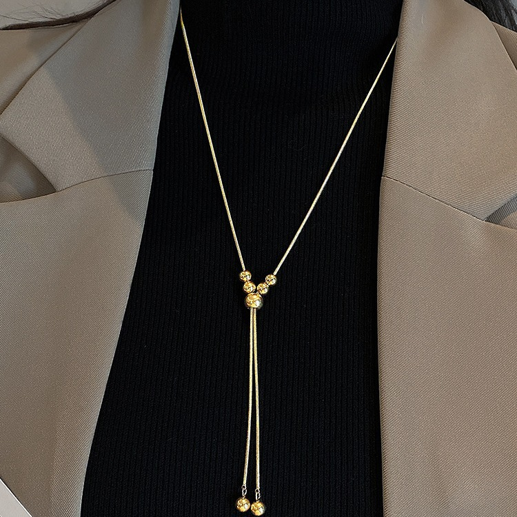 可调节圆珠豆金色不掉色女毛衣链网红百搭锁骨轻奢时尚