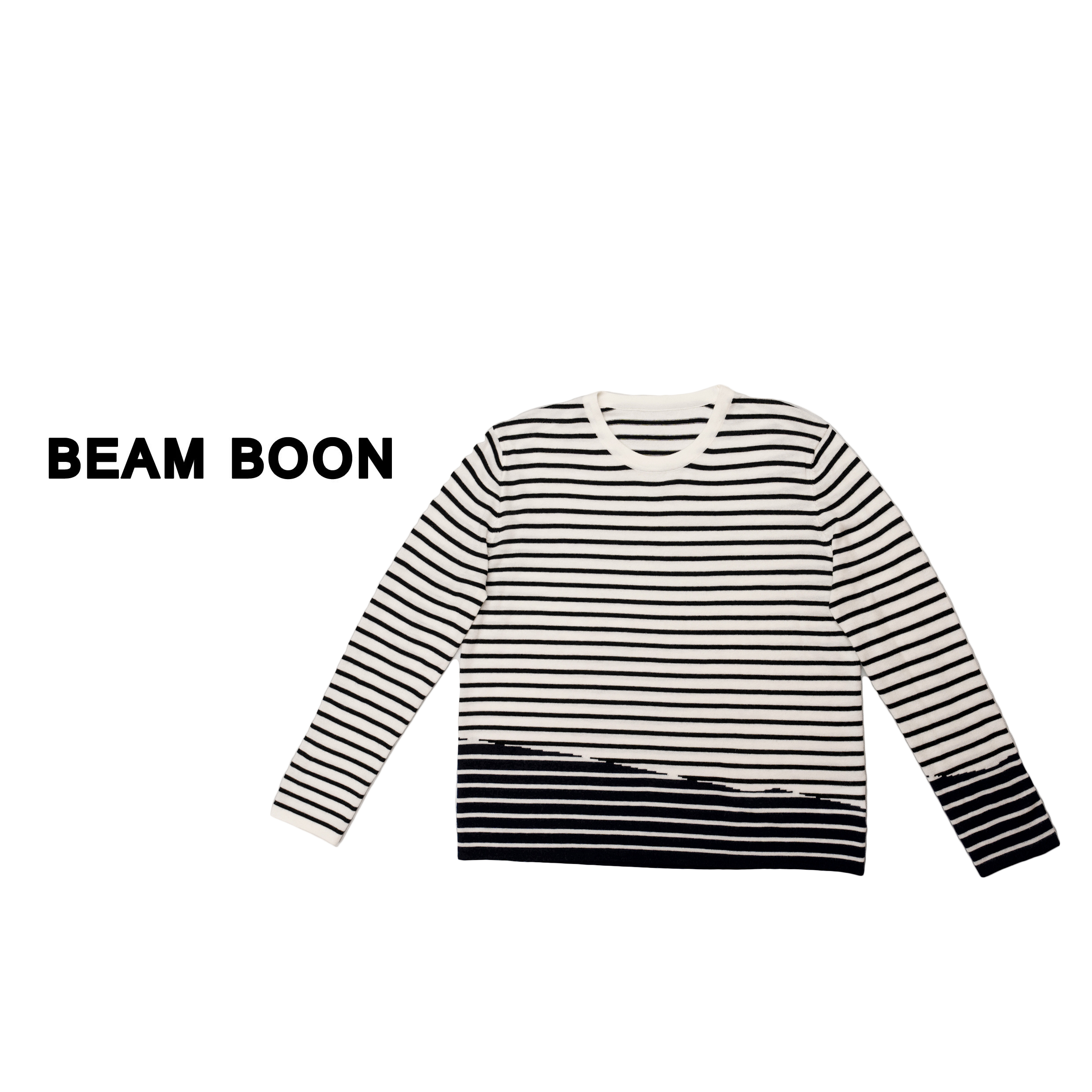 Beam Boon | “黑白节奏线“ 软糯精纺羊毛混纺条纹休闲针织衫