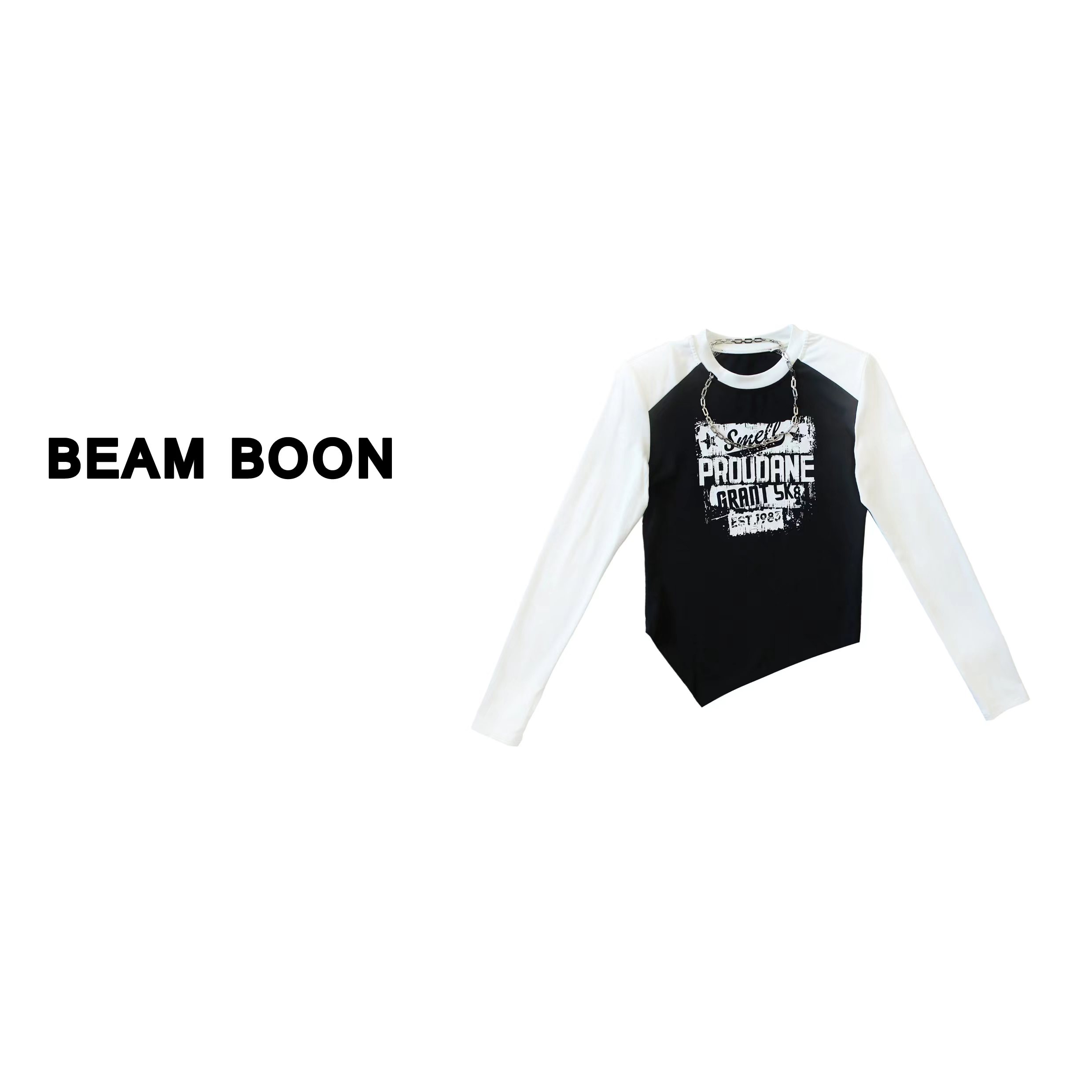 Beam Boon | 【璀璨1983】超高级不规则抽绳褶皱拼色短款长袖T恤