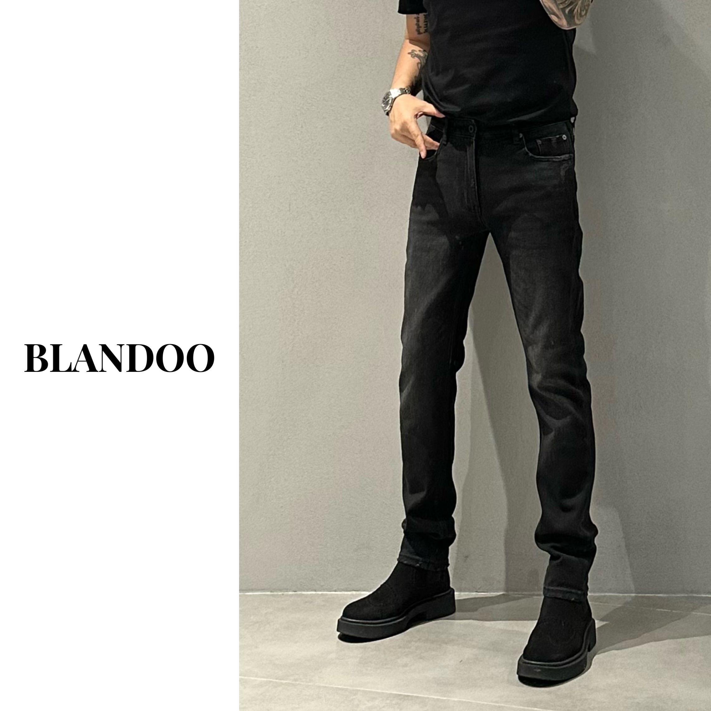 BLANDOO 男士秋季时尚舒适百搭V字母牛仔裤0626