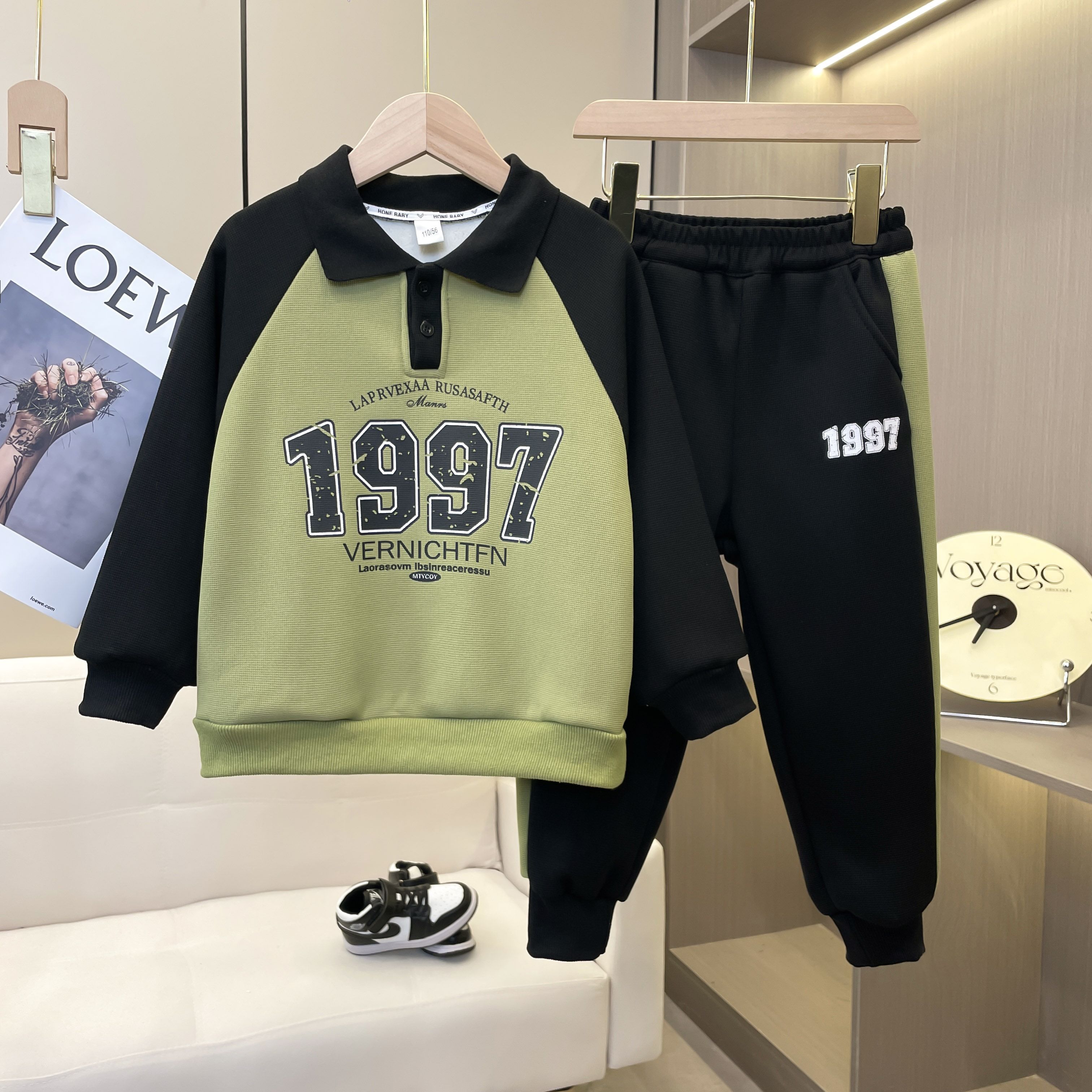 男童休闲加绒套装2023秋冬装新款中大童韩版套装男大童套装-X302