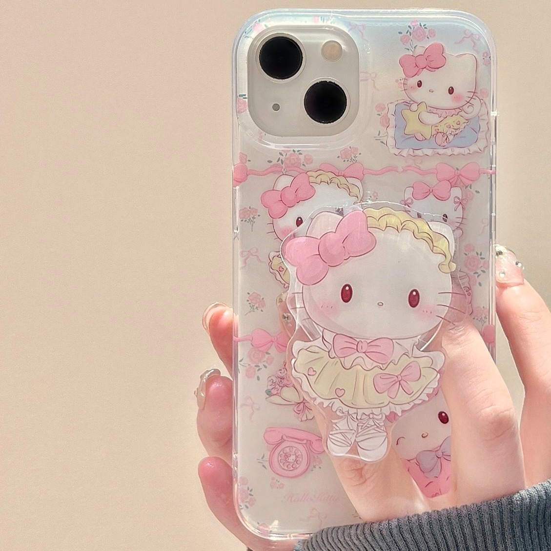 少女心芭蕾凯蒂猫支架适用苹果15手机壳iphone13新款14promax防摔