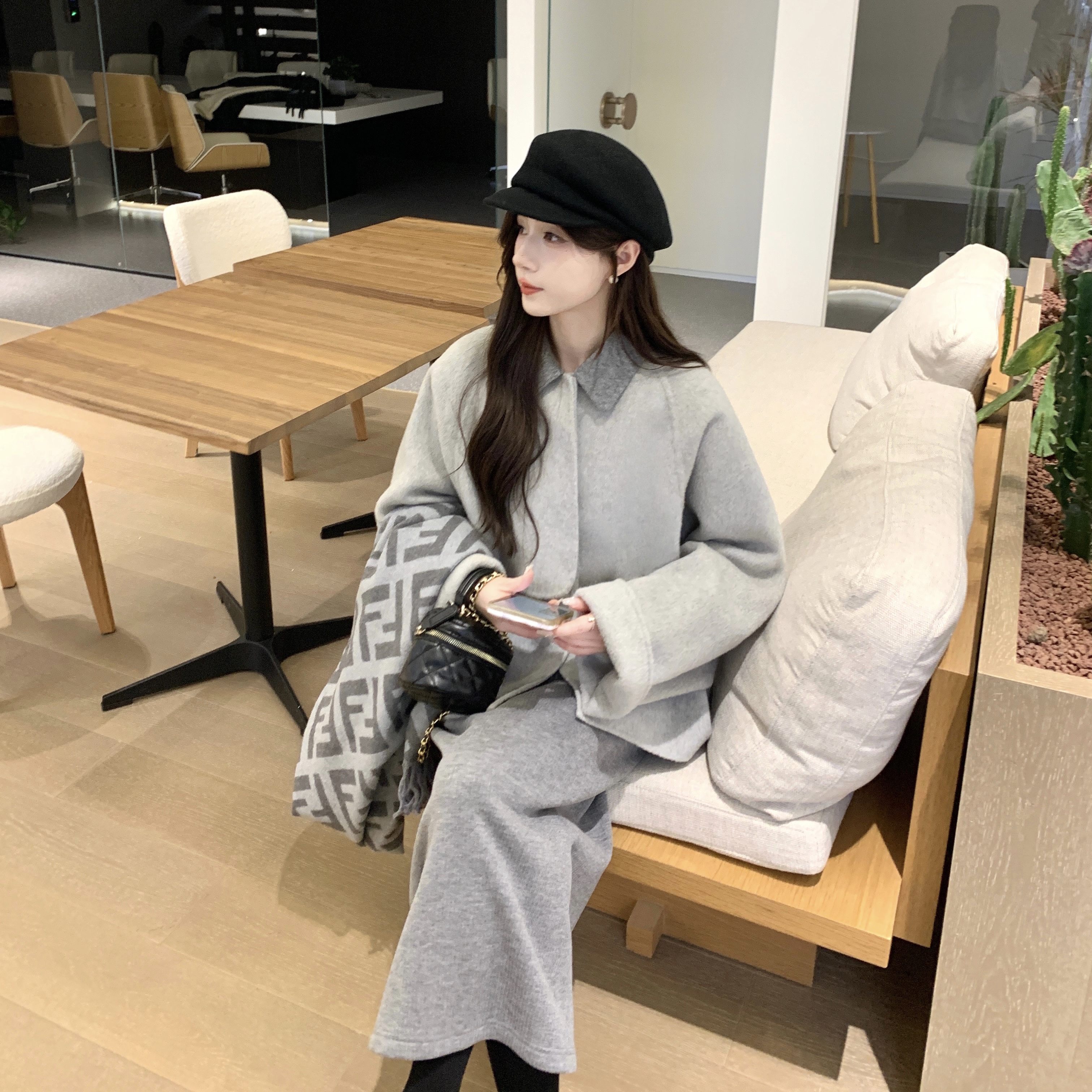 金蘑菇菇【玛格丽特】设计师高定翻领拼色驼绒双面呢大衣氛围感外套