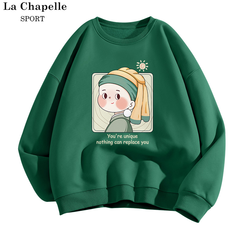 La Chapelle Sport 卫衣女2023春秋新款圆领长袖宽松时尚大码上衣