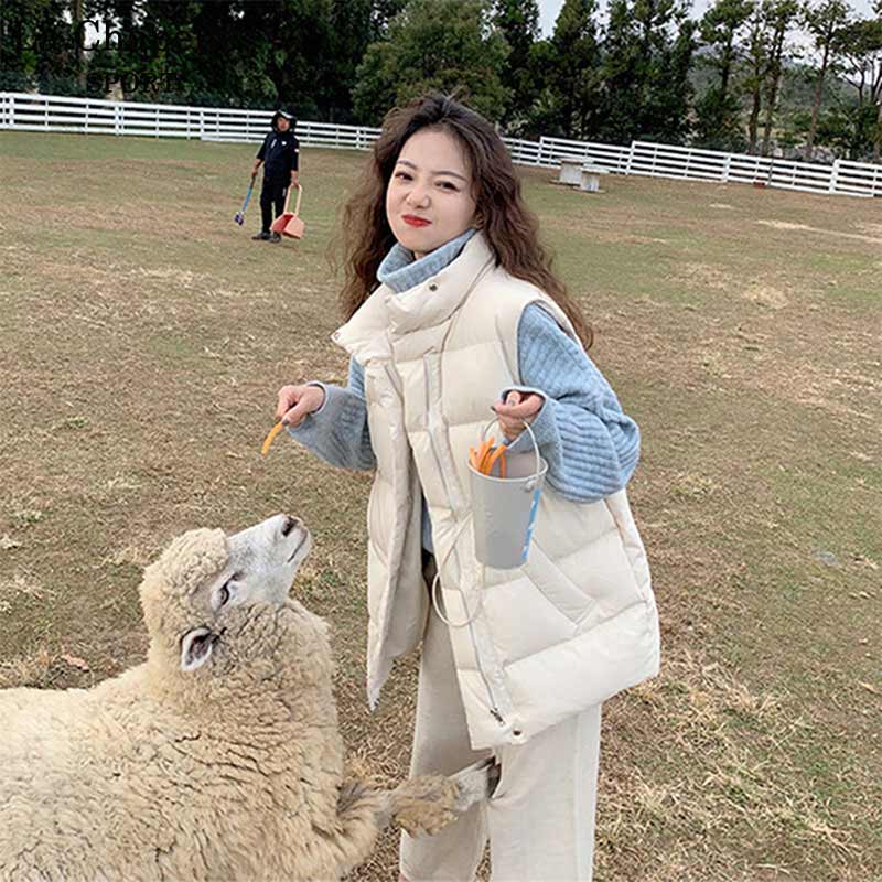 拉夏贝尔白鸭绒短款羽绒马甲保暖洋气外穿宽松韩版学生无袖外套冬
