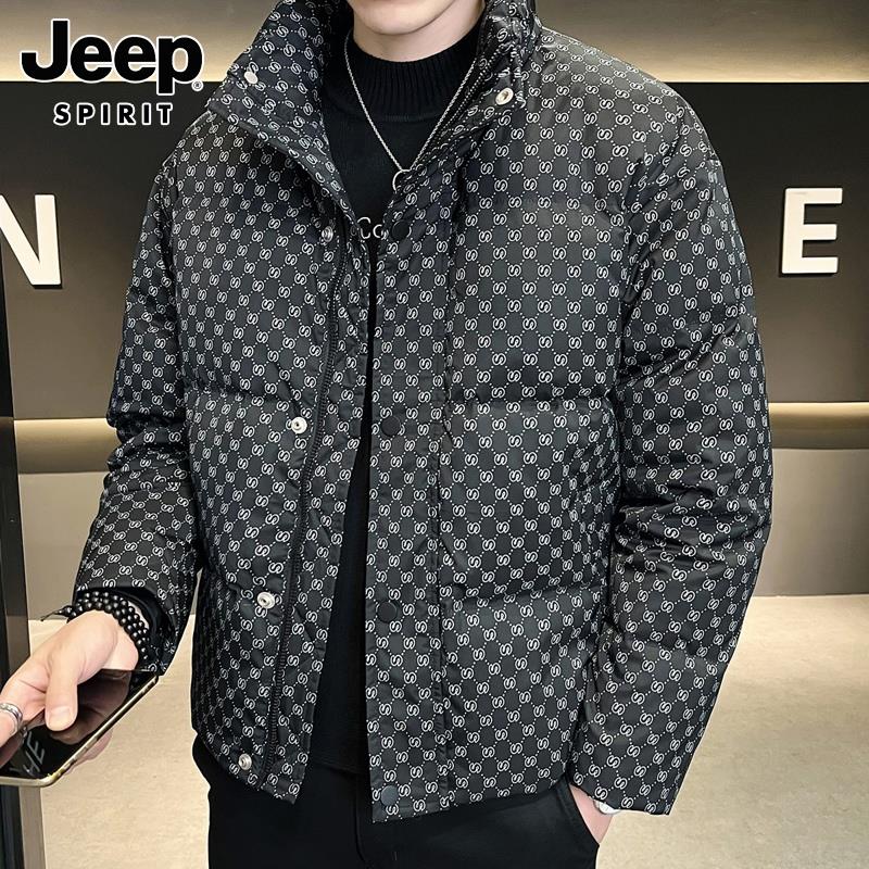 Jeep吉普潮牌羽绒服男士冬季2024新款休闲立领加厚防寒面包服外套
