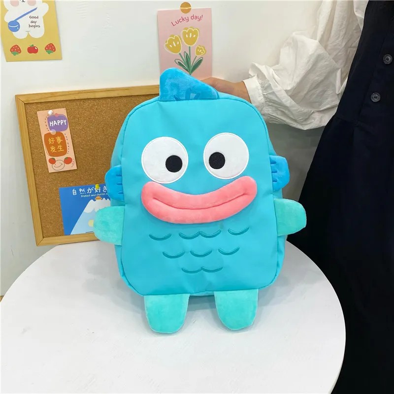 2023新款大嘴鱼双肩背包丑萌蓝色暖男可爱卡通百搭大容量学生背包