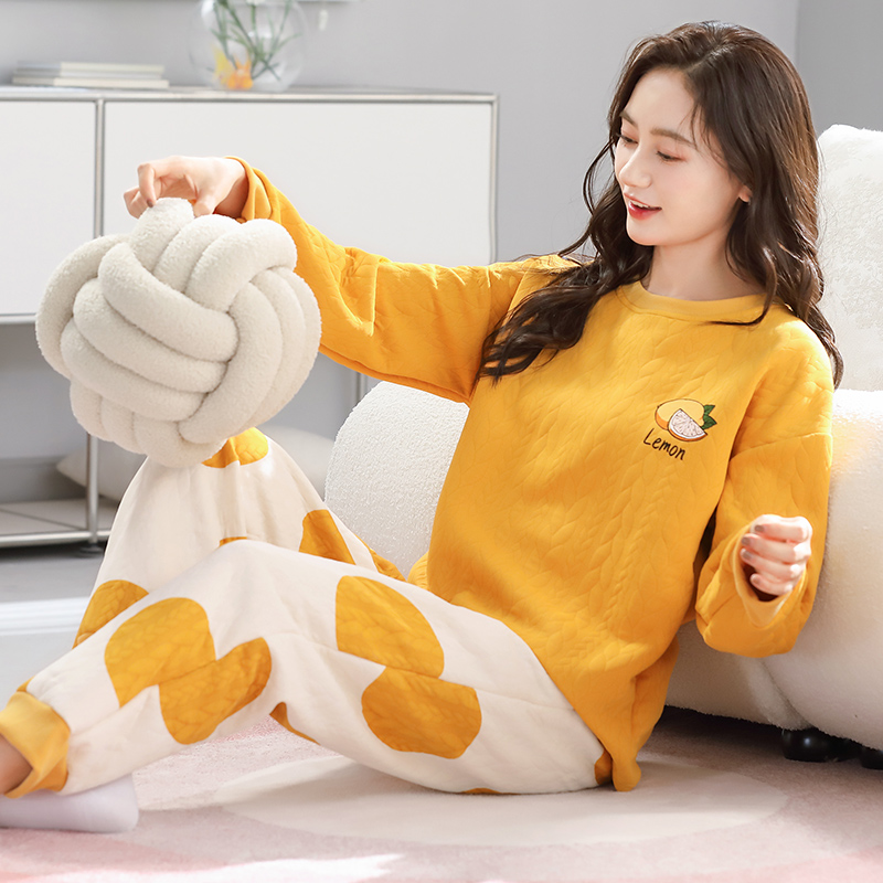 2023年春秋冬季长袖睡衣女空气夹棉卡通长袖长裤可外穿家居服套装