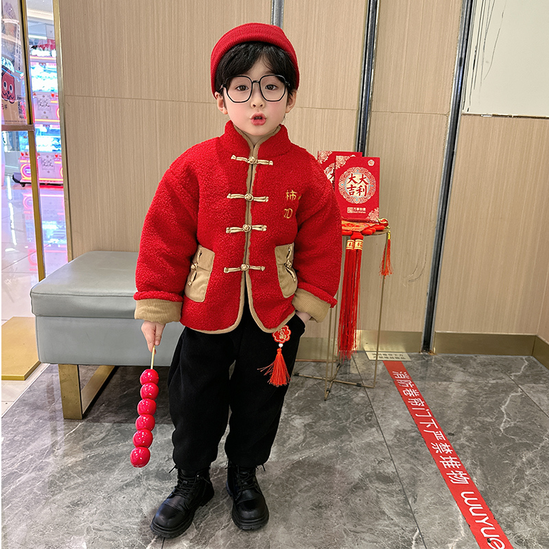 90-150码男童唐装汉服儿童加厚中国风拜年服喜庆宝宝新年装潮中式
