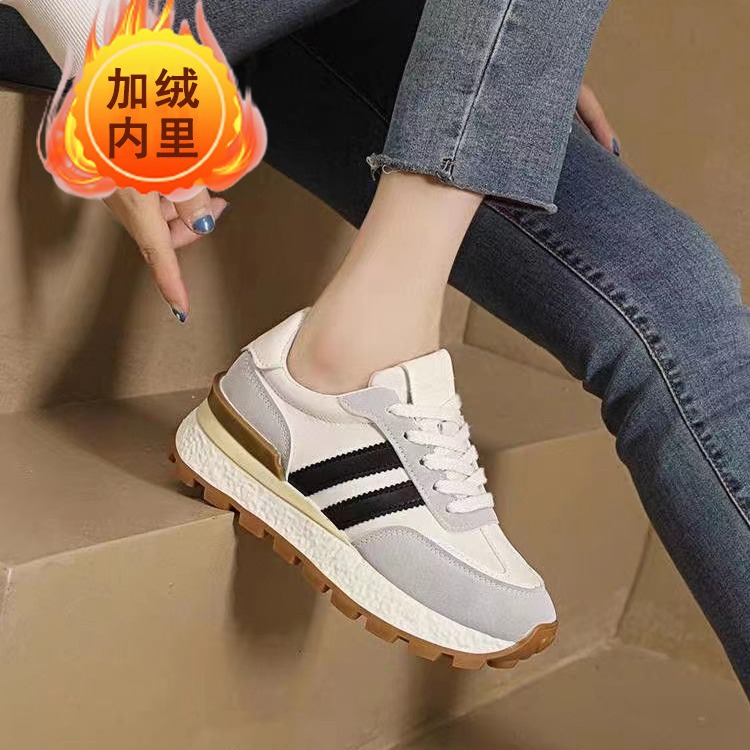 【断码清仓】厚底阿甘女鞋2023冬加绒舒适百搭增高超轻运动老爹鞋