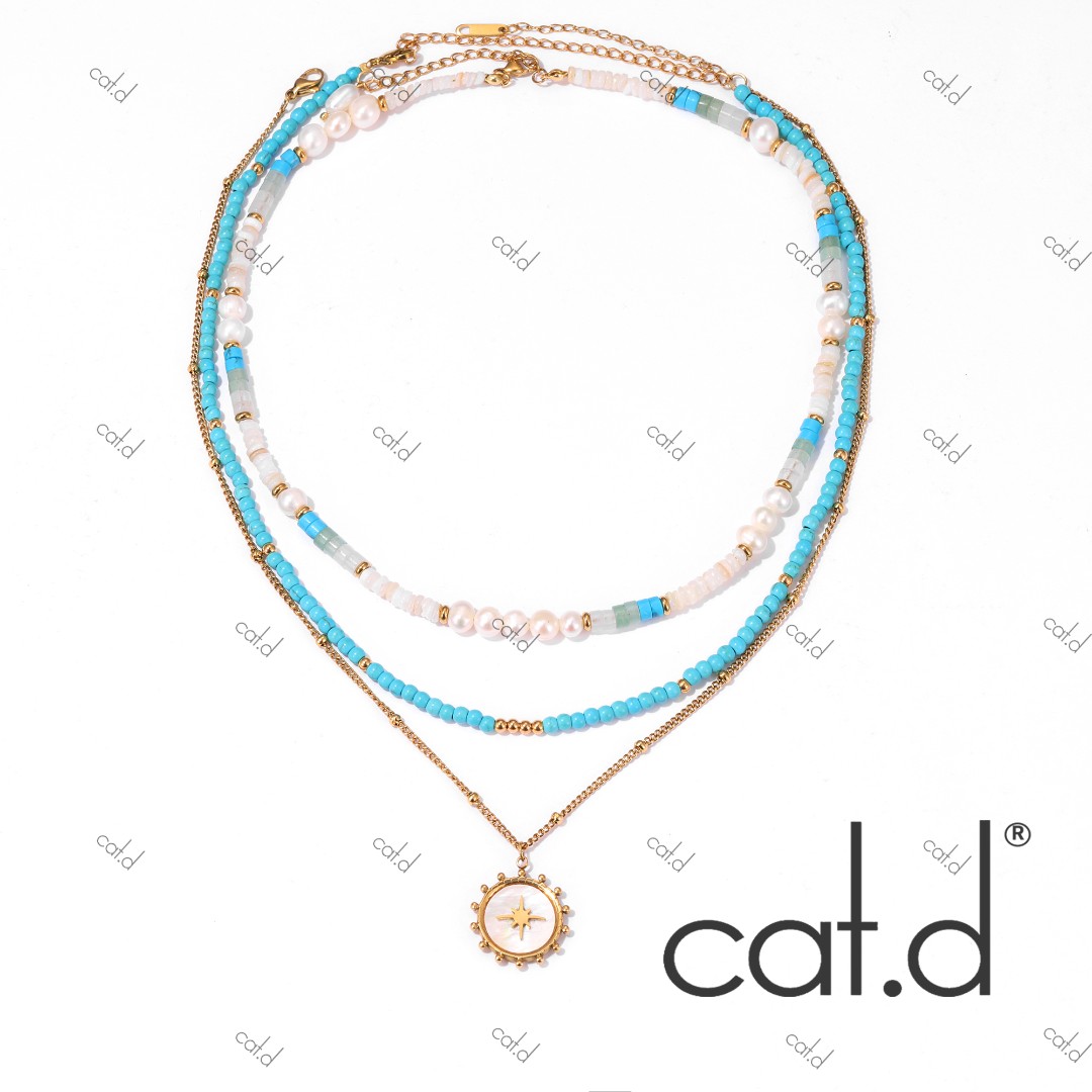 钛钢项链 X3612《澎湖湾》蓝色清新小众多元素设计彩色项链