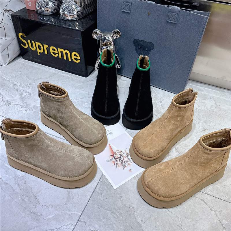欧货厚底短靴女百搭秋冬新款软皮马丁靴时尚休闲鞋保暖雪地棉靴子