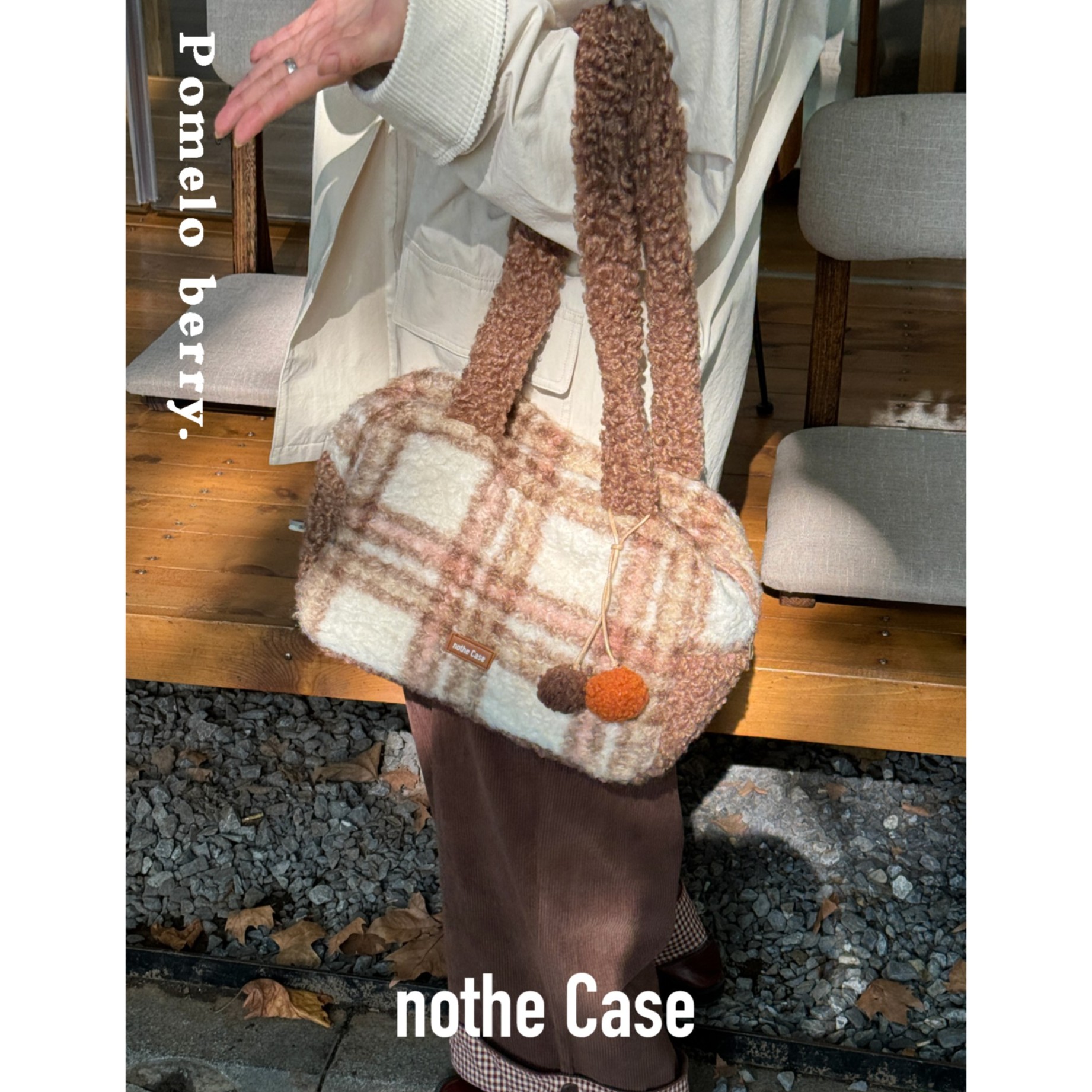 nothe Case原创「柚莓可可」秋冬羔羔毛大容量单肩格子腋下休闲女包