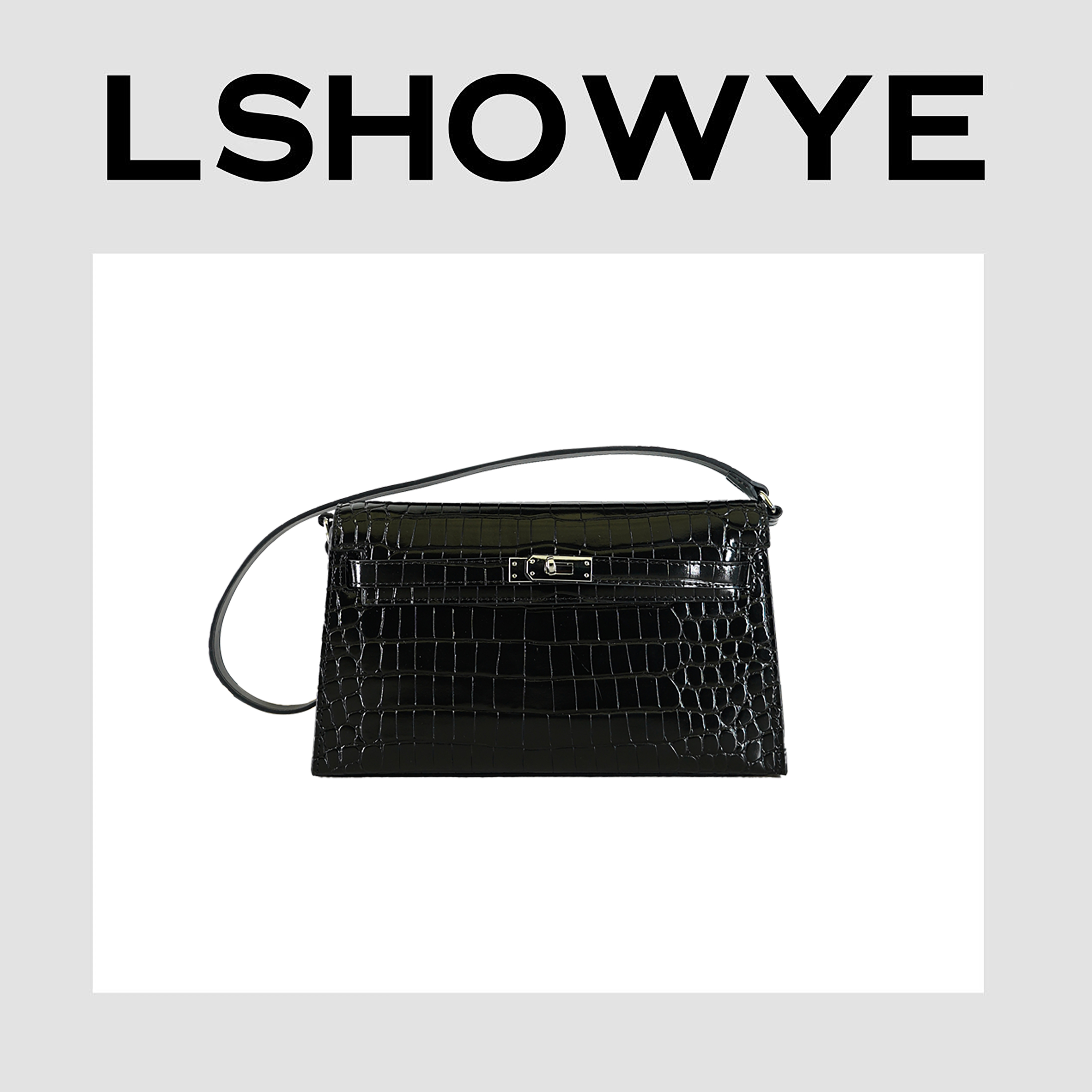 LSHOWYE 设计师款鳄鱼皮方头锁扣手提包 2398