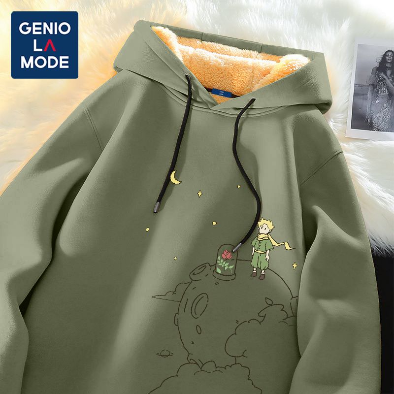 GENIOLAMODE卫衣男2023新款小王子冬季学生加绒加厚情侣连帽外套