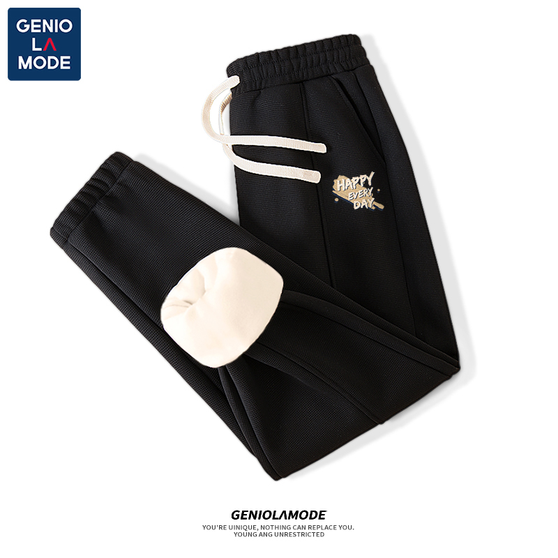 GENIOLAMODE长裤男秋冬款宽松加绒保暖裤子潮流百搭重磅束脚卫裤