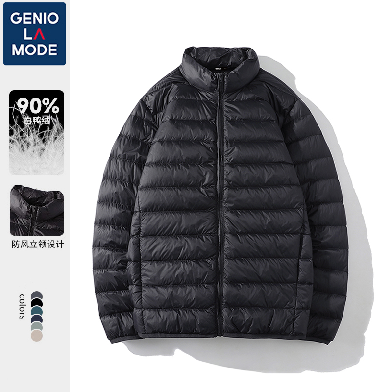 GENIOLAMODE小众羽绒服男冬情侣款超轻白鸭绒外套时尚立领棉袄潮