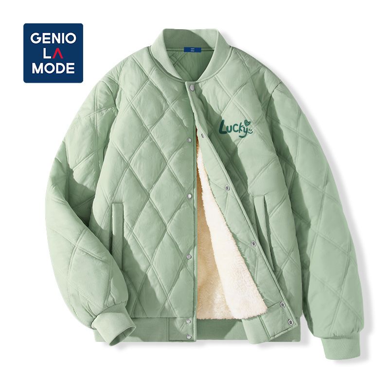 GENIOLAMODE潮牌宽松加绒棒球服男生冬季加厚内里羊羔绒保暖外套