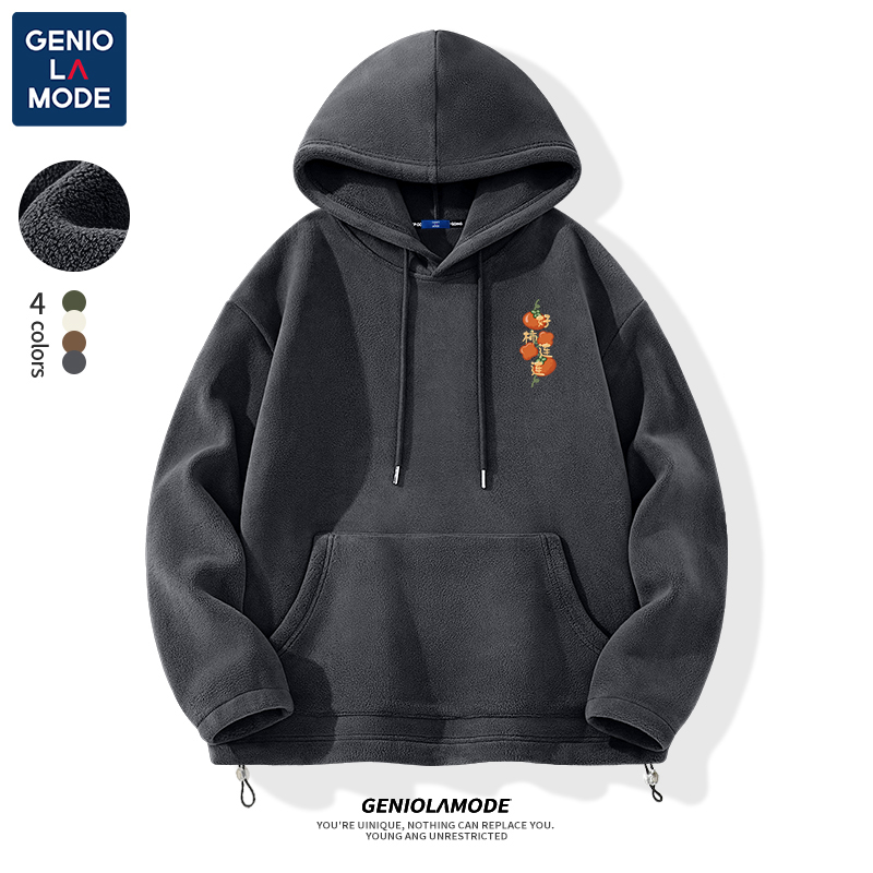 GENIOLAMODE冬季2023新款卫衣男加绒双面奥粒绒保暖运动连帽外套
