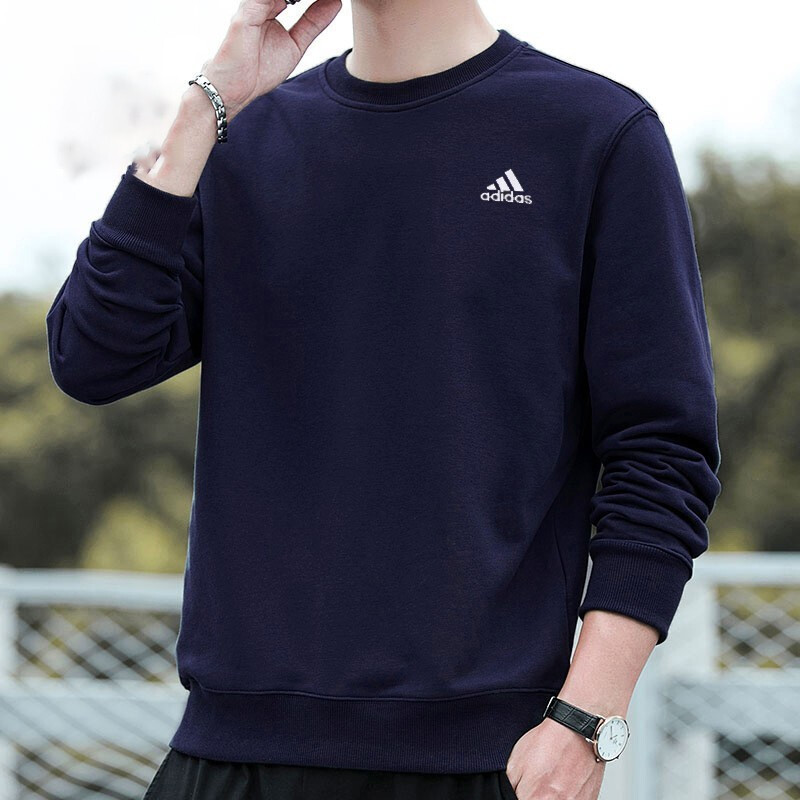 阿迪达斯卫衣男2023秋季新款运动服圆领休闲蓝色长袖上衣服GK9118