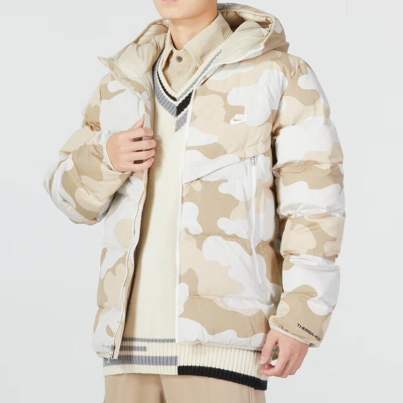 NIKE耐克男装2023春夏新款沙漠迷彩保暖连帽羽绒服外套DQ4936-072