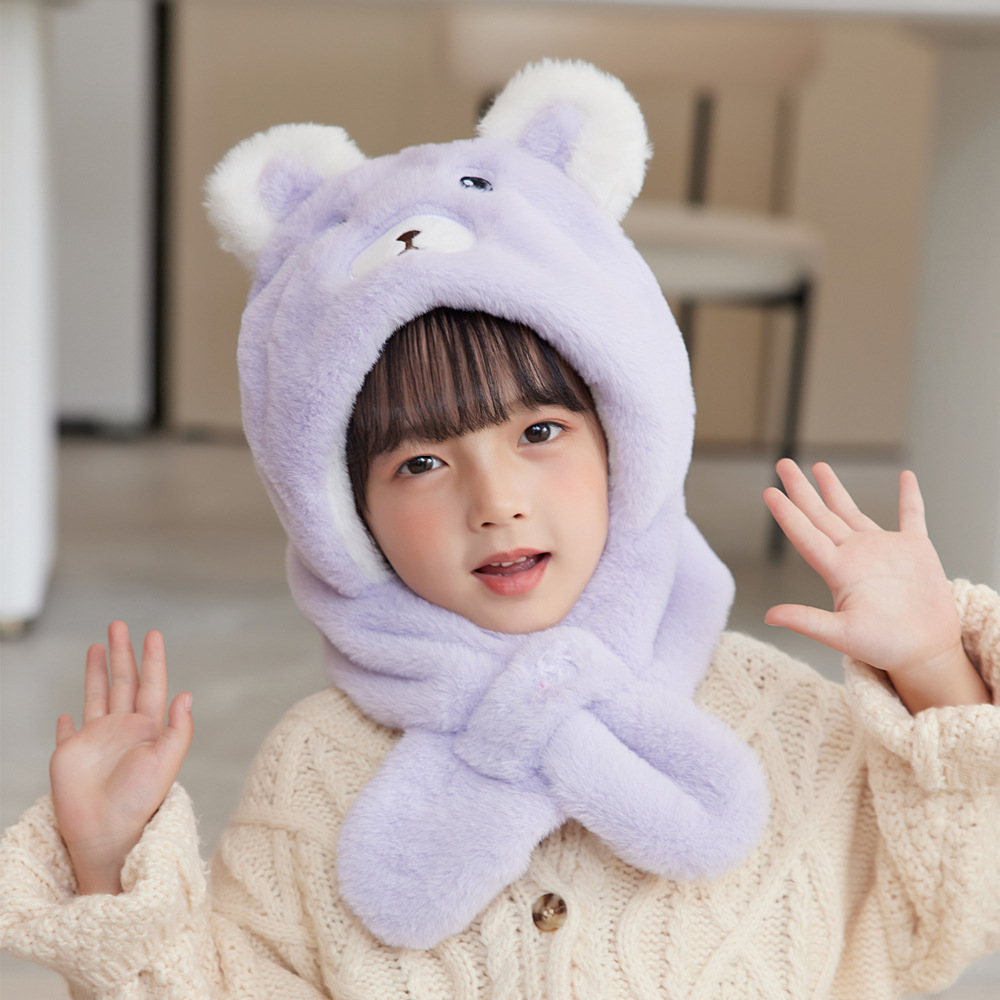 儿童帽子秋冬可爱宝宝围脖一体帽加厚保暖男女童护耳帽超萌套头帽