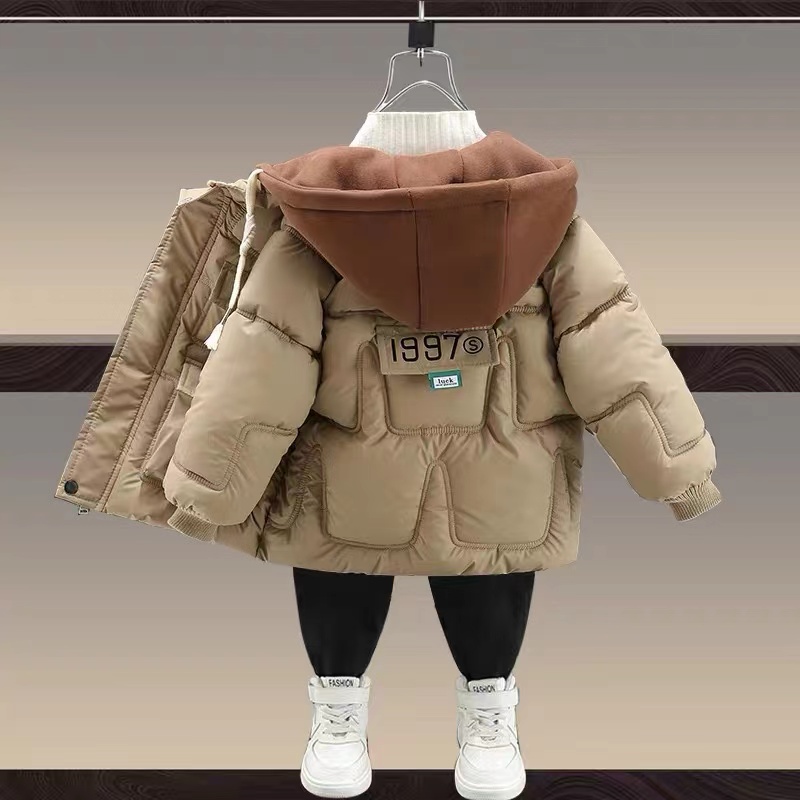 童装男童冬装加绒棉服外套2023新款洋气儿童棉袄冬季宝宝加厚棉衣