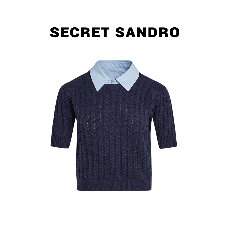 【蓝莓】Secret Sandro 鸥纪儿 衬衫领拼接毛衫 M53220370R