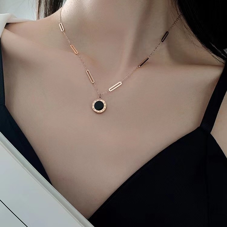 Susu&Jewelry 罗马数字黑白双面项链百搭简约小众个性送微笑项链